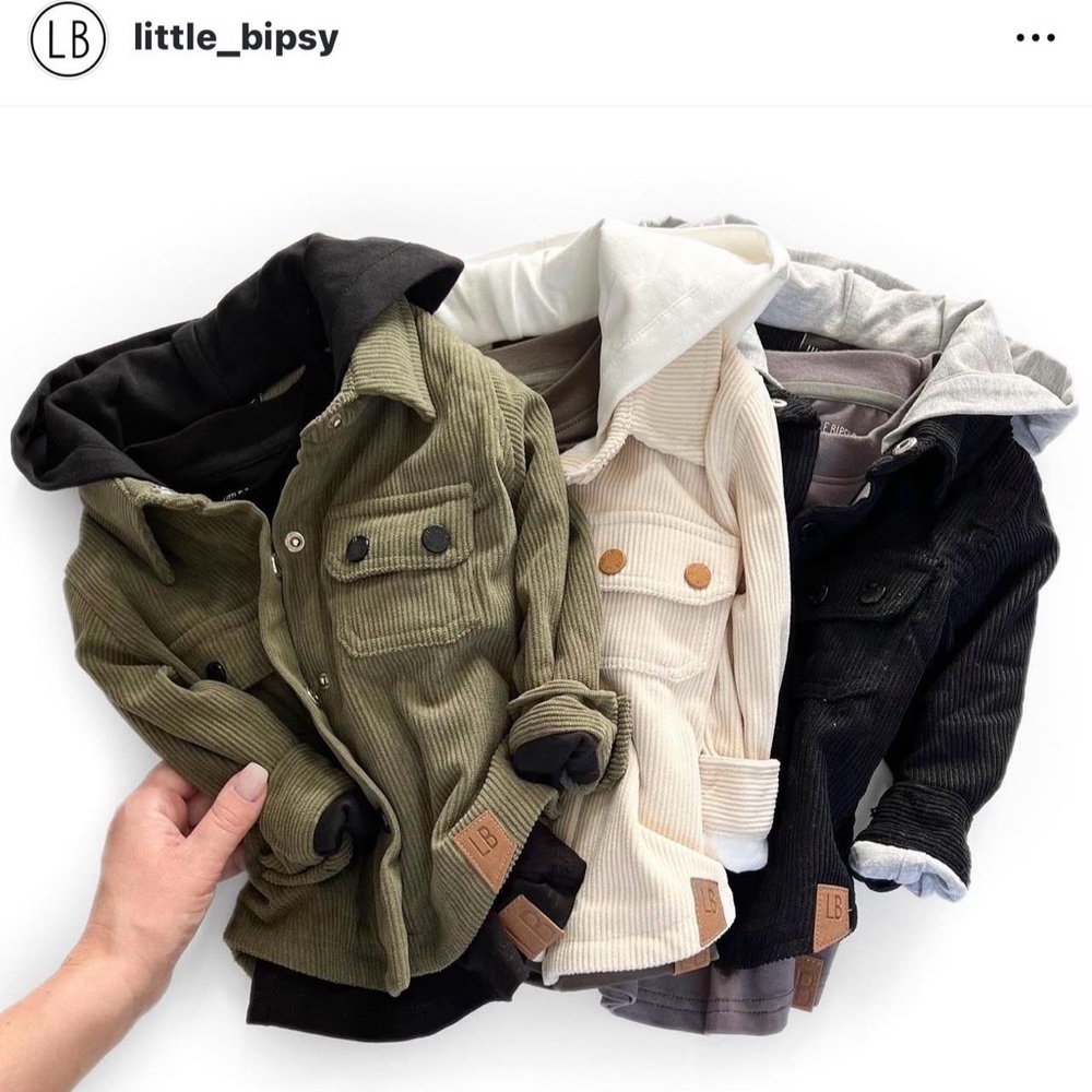 NWOT Little Bipsy hooded corduroy shacket in oat Size 9-10